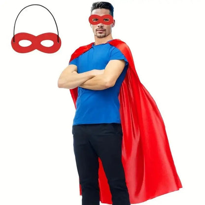 2Pcs/Set Solid Color Adult Superhero Cape with Eye Mask Cosplay Costume Long Cape Halloween Superhero Cloak Dress Up