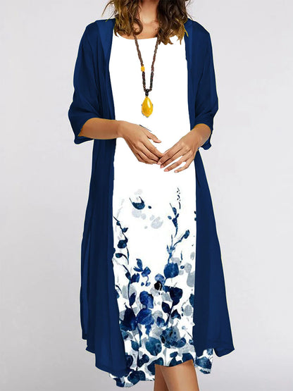 2025 autumn new EU-US cross-border fashion casual printed vest and dress 2-piece set