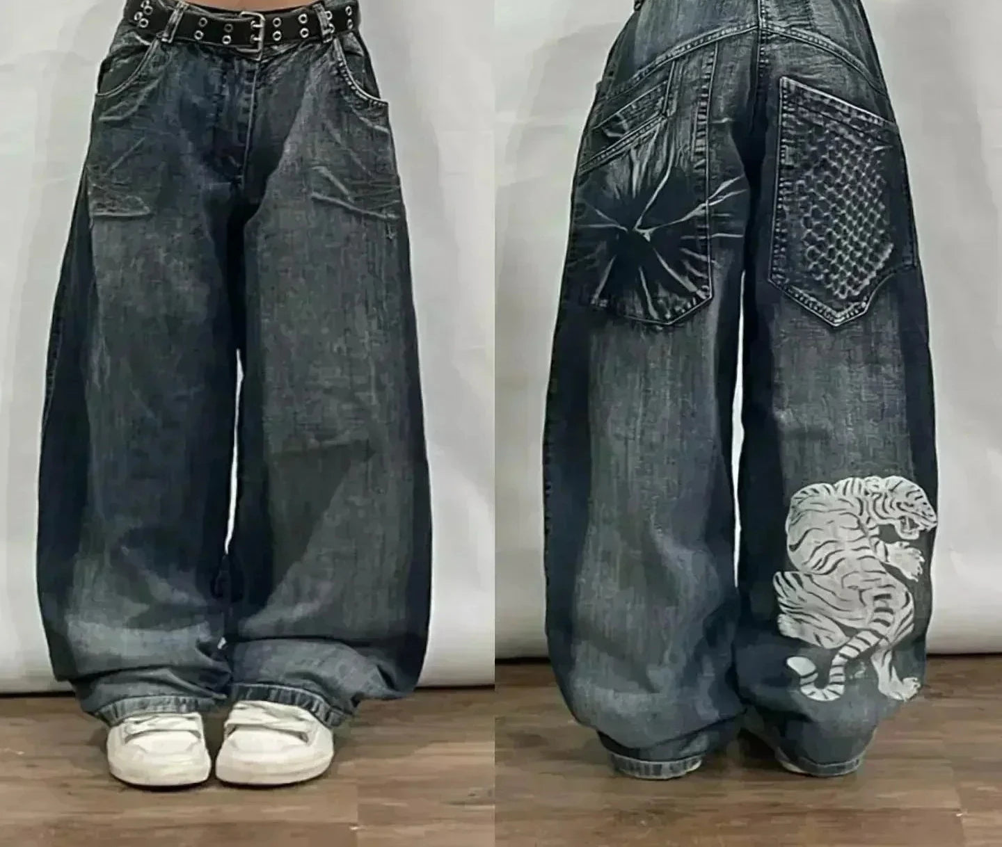 Street Fashion Trend Skull Embroidered Jeans Women Straight Wide-leg Pants Couple Casual Jeans