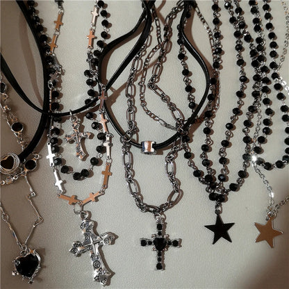 Personalized Punk Star Heart Cross Chain Double Layer Necklace For Men Women Y2K Fashion Trend Rock Party Grunge EMO Accessories