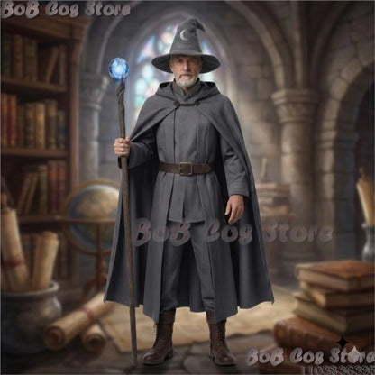 Star and Moon Magic Magician Cosplay Costume Magic Robe 3 Colours Black Gray Red Long Robe Big Hat Halloween S-2XL Clothes Cos
