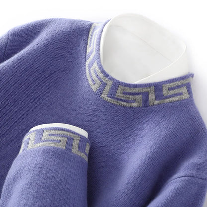 ATTYYWS 100% pure wool men's semi high neck solid color knitted casual business men's long sleeved pullover sweater New product