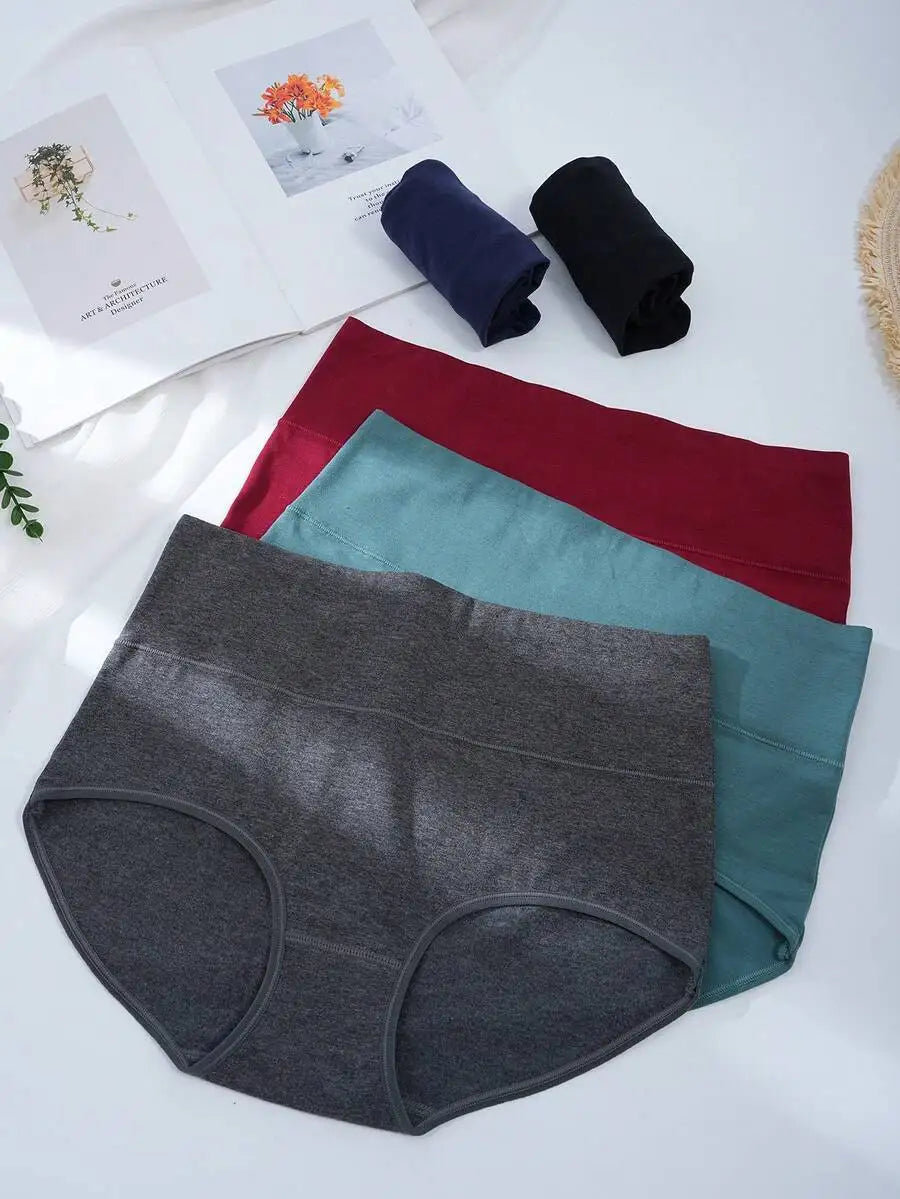 5 Pack Women High Waist Cotton Brief Soft Stretch Full Coverage Panties
