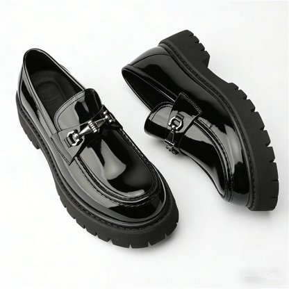 Metal Decoration Large Size Men's Leather Shoes Fashion Chunky Heel Platform All Match Loafers Outdoor Runway Single Shoes Hot
