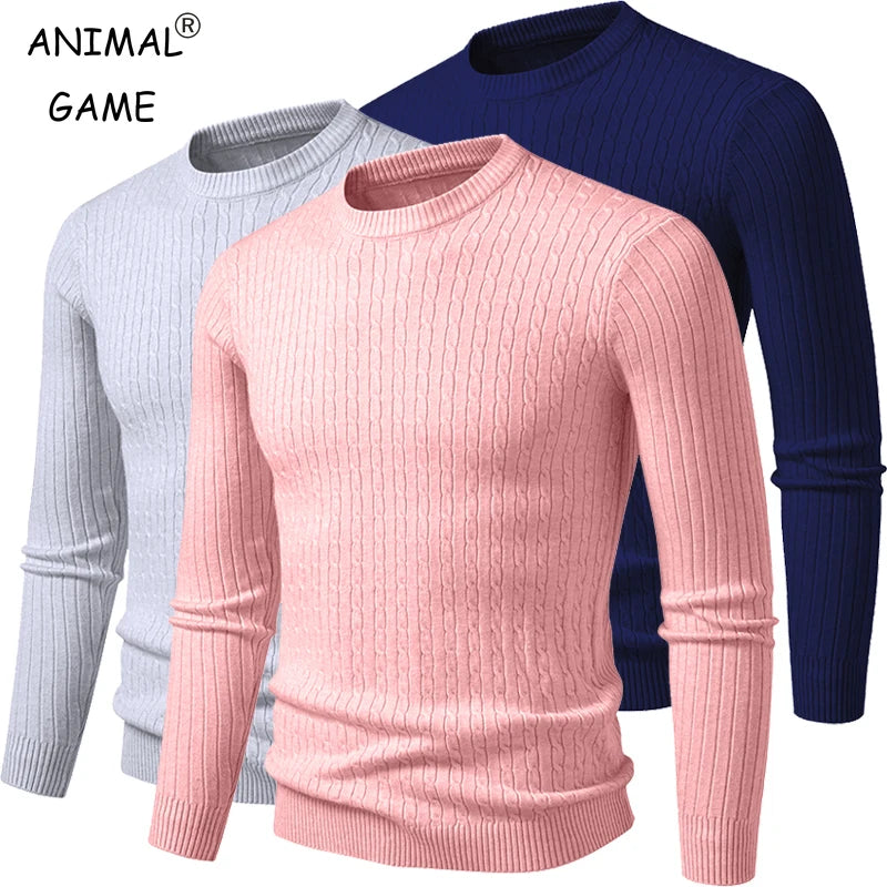New Men's Crew Neck Sweaters Long Sleeve Lightweight Knit Dress Pullover Sweaters Casual outwear Twist Patterned Cable Sweaters