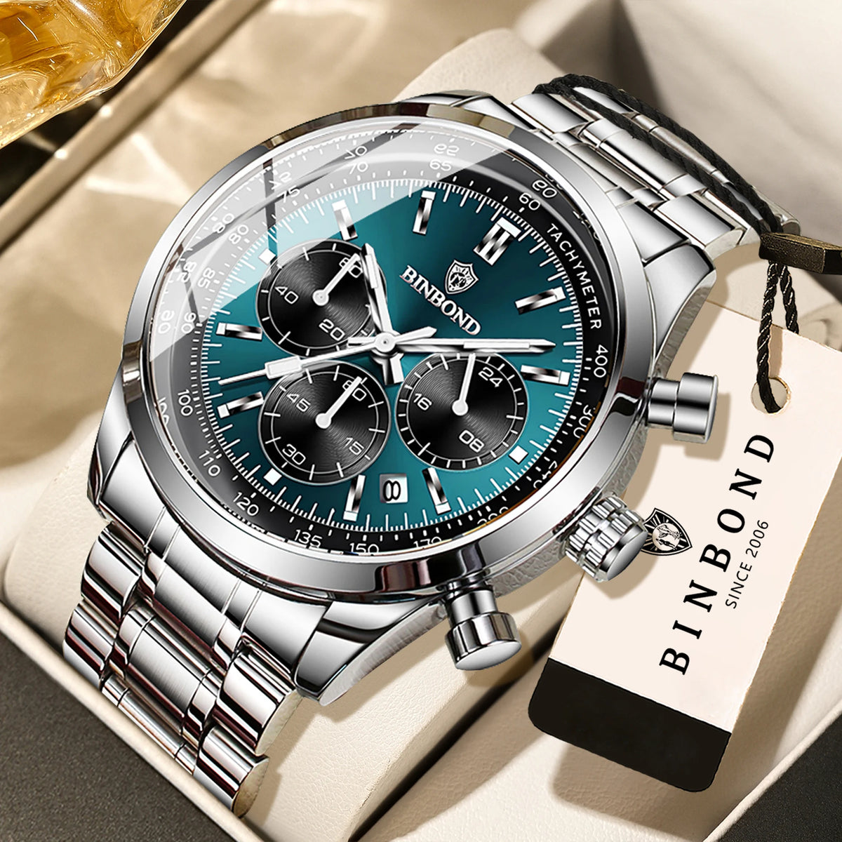BINBOND Cool Sturdy Accurate Luxury Quartz Watch for Men Auto Date Chronograph Luminous Waterproof Men's Watch Casual Reloj