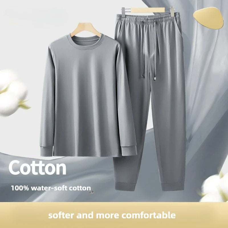 Men's Solid Color Pajama Set Soft Cotton Loose Fit Street Ready Comfortable Loungewear Pajamas