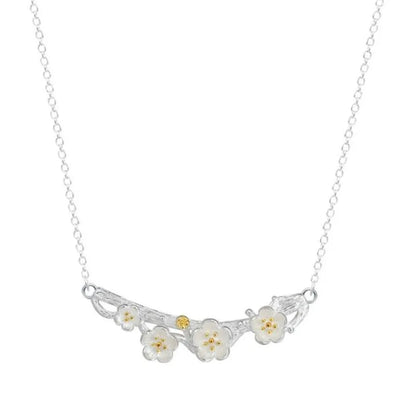 Silver Necklaces Plum Flower Pendants&Necklaces Jewelry Collar Colar de Plata