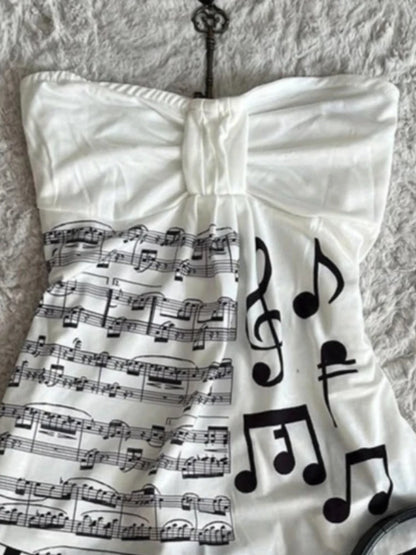Summer Music Note Piano Key Print Halter Tops Women