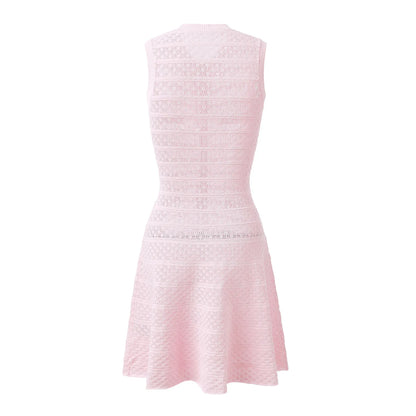ZJYT New Summer Women's Sleeveless Knit Dress Elegant Sweet Pink Casual Party Mini Short Dresses Female Knitwears with Buttons