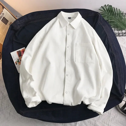 Heavy duty pure cotton shirt men's long sleeved ins trendy loose jacket for spring inner wear casual workwear shirt