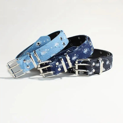 Hollow Star Buckle Denim Waistband Y2K Punk Hip Hop Style Unisex Streetwear Belt Fashion Waist Accessory For Daily Matching & Trendy Gifts
