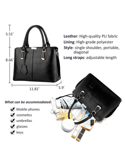 Women's Handbag PU Leather Adjustable Handle Satchel Shoulder Bags Ladies Tote
