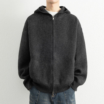 Legible Autumn Winter Casual Sweaters Men Solid Color Hooded Sweatercoats Male Loose Zip-up Knitted Cardigan Man