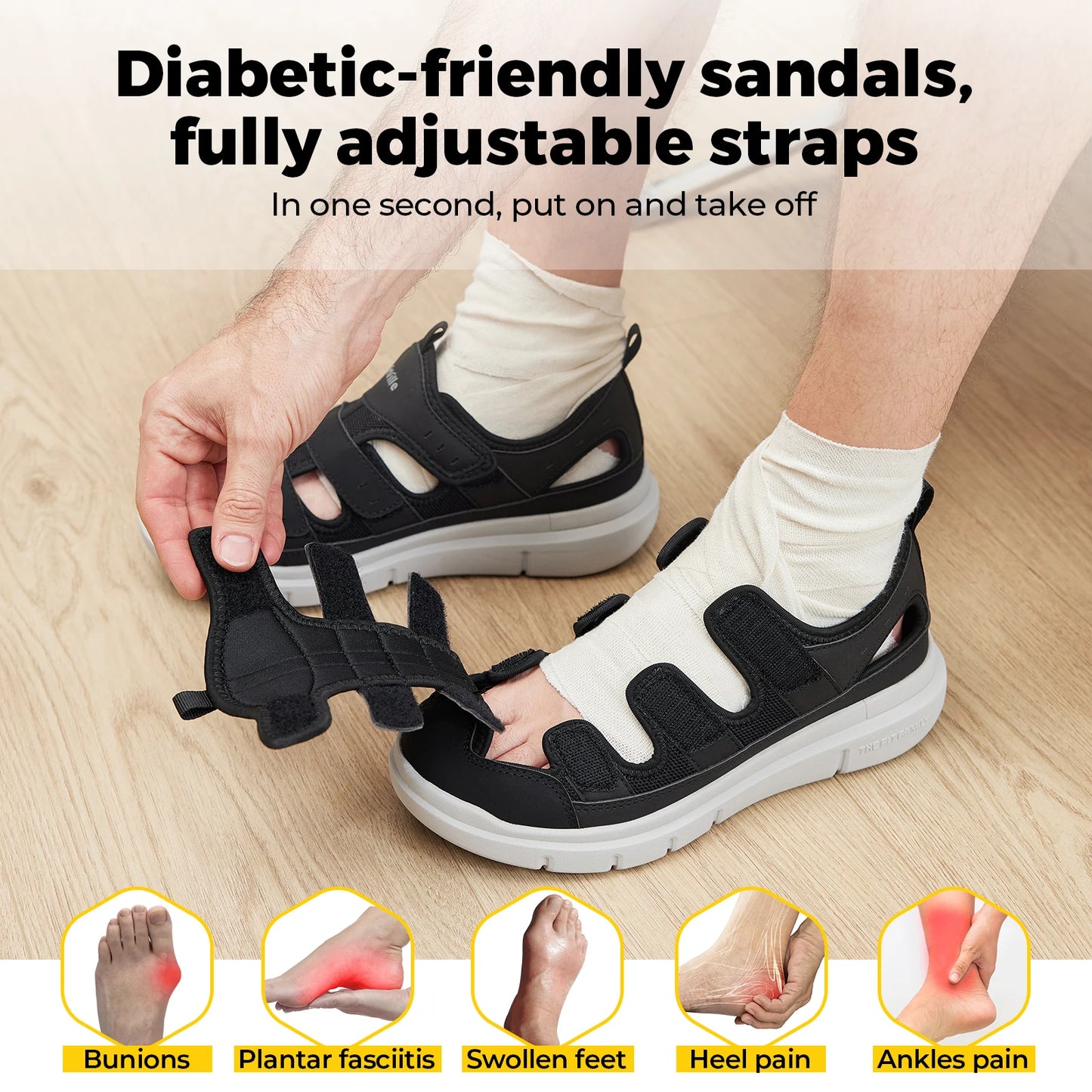 FitVille Men's Sandals Wide Design Diabetic Shoes Lightweight Breathable for Swollen Feet with Arch Support Sandals