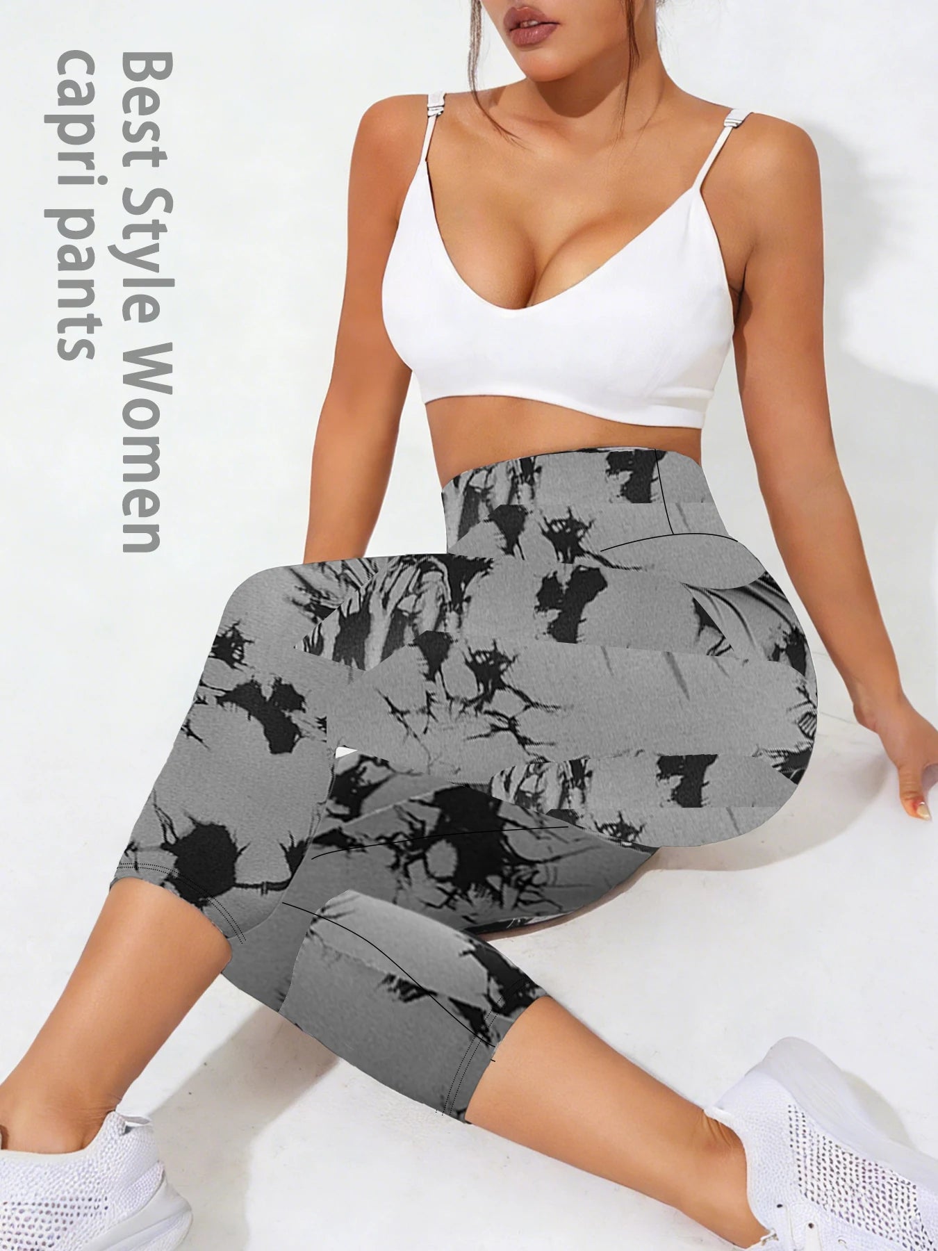 Women's High Waisted Capri Pants Super Soft Tummy Control No See Through Workout Yoga Running Athletic Gym Leggings