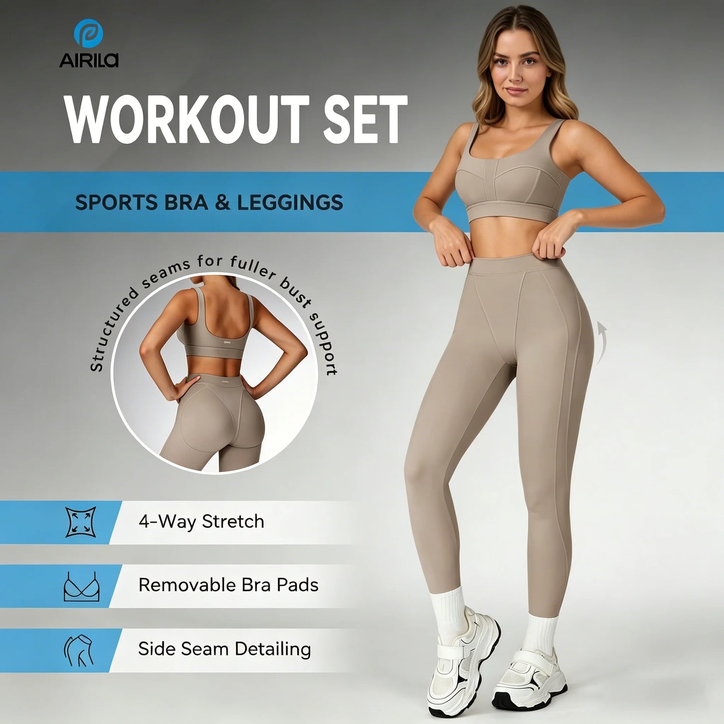 Airila 2 Pcs Yoga Set Workout Sports Bra & Leggings Pilates Gym High Waist Athleisure Butt Lifting Running Tummy Control