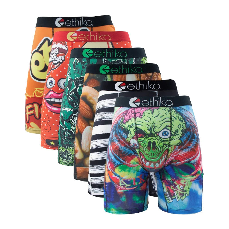 ETHIKA 6Pcs Men Underwear Boxer Breathable Mesh Crotch Man Underpants
