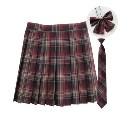 Women Summer Plaid Pleated Skirt With Necktie Bowtie Korean Jk Skirt Uniform Japanese School Preppy A Line Mini Skirts
