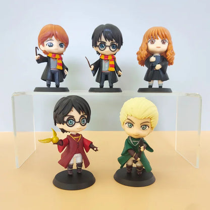5 Pcs/Set 9.5-10cm Harry Potter Figure Anime Periphery Q Version Hermione Ron Malfoy Model Car Cake Decorations Toys Gifts