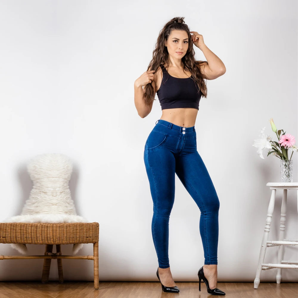 Shascullfites Melody Mid Rise Super Stretch Skinny Jeans Mom Jeans Dark Blue Pull On Straight Leg Bum Lifting Jeggings Women