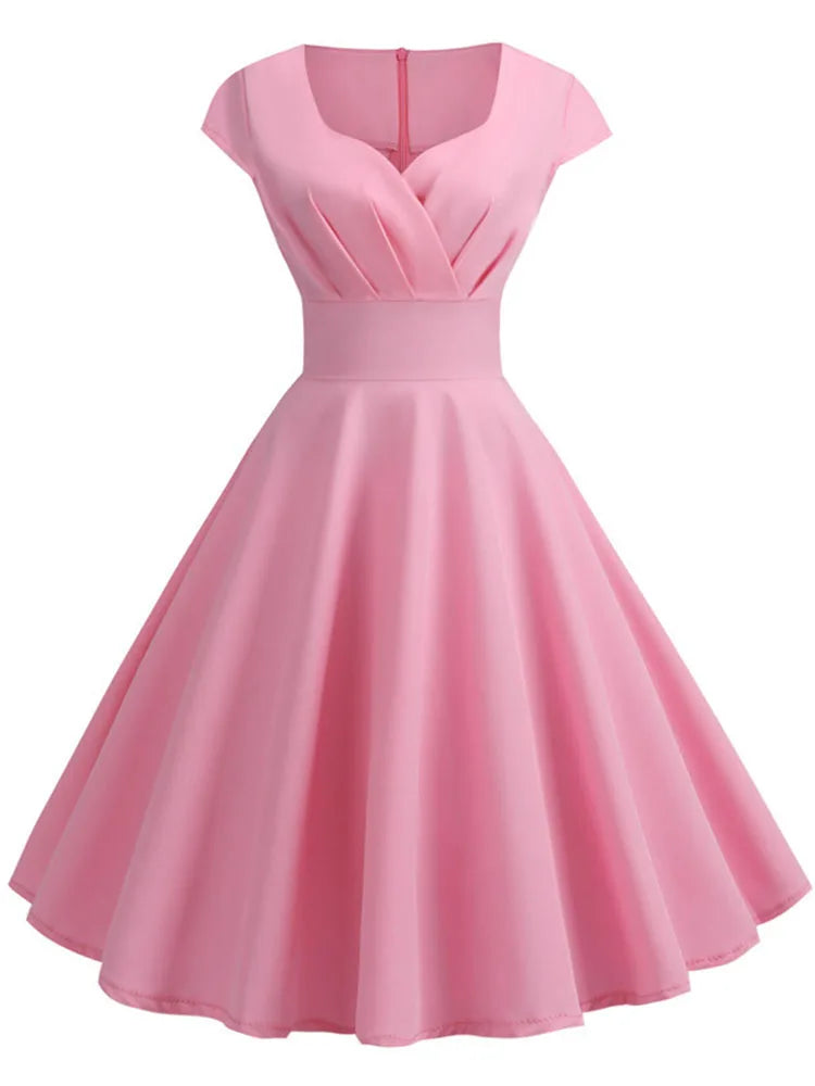 Summer Dress Women Hepburn Vintage Rockabilly Pin Up Dress Robe Femme Casual Retro Elegant Party Midi Sundress Jurken