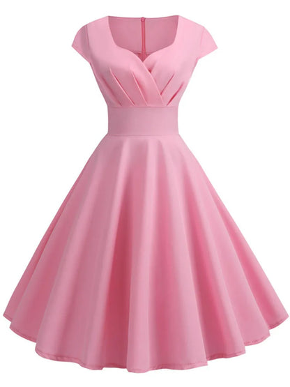 Summer Dress Women Hepburn Vintage Rockabilly Pin Up Dress Robe Femme Casual Retro Elegant Party Midi Sundress Jurken