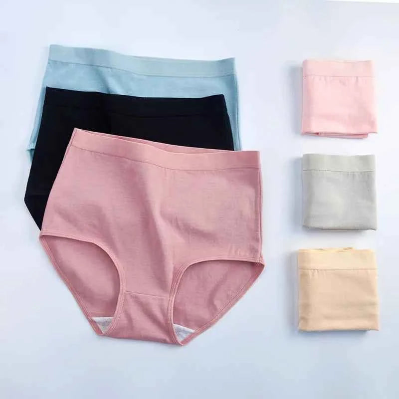 3pcs Cotton Women Panties Lady Plus Size Underwear Large Size High Waist Briefs Breathable Solid Color Female Lingerie