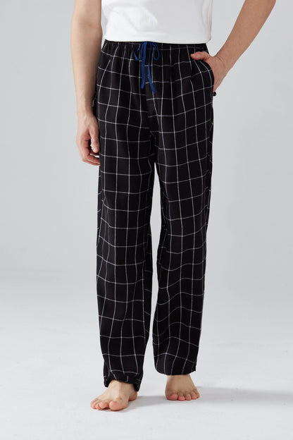 3pcs Men's Pajama Bottoms Autumn/Winter New Fashion Flannel Plaid Casual Sleeping Pants Elastic Waistband and Pocket
