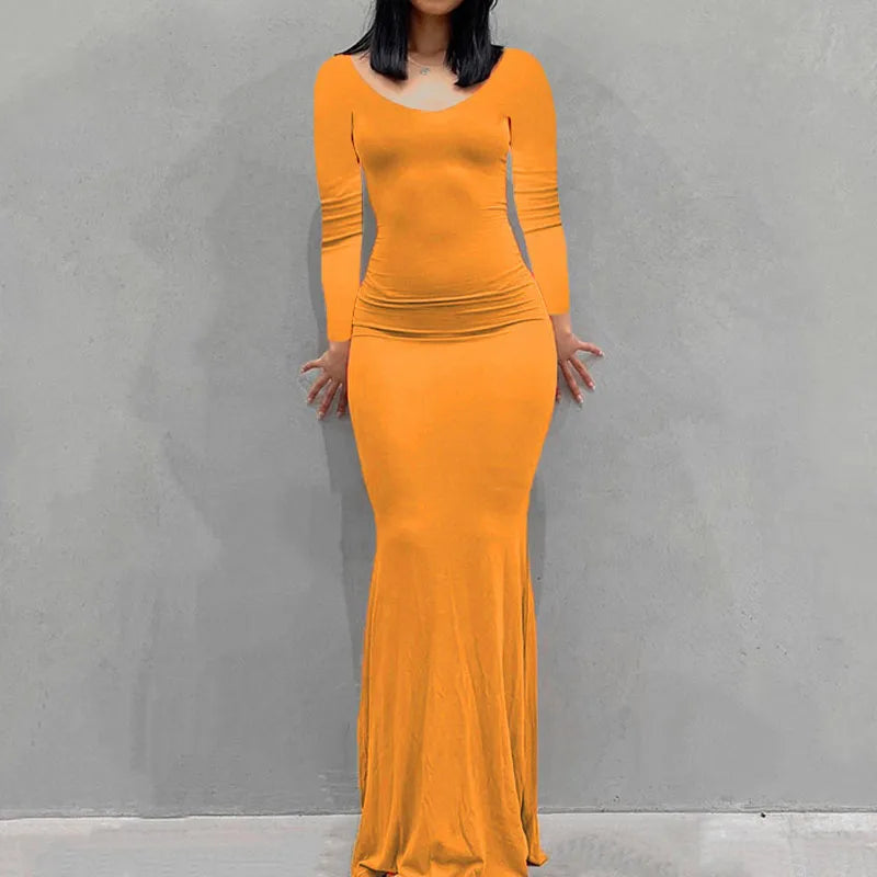 New women's dress long skirt casual slim long-sleeved home dress