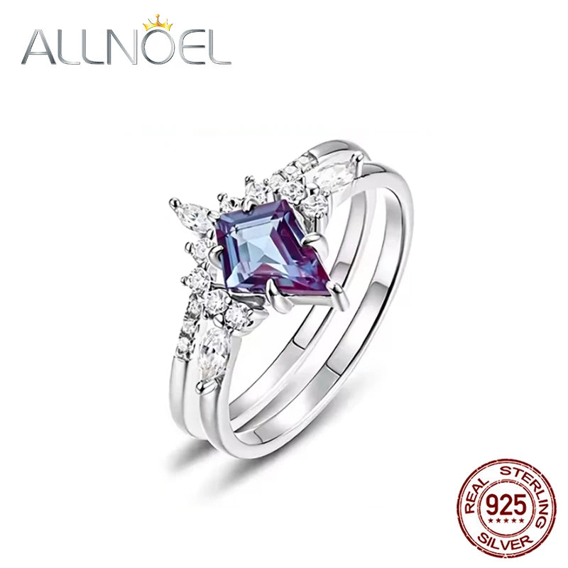 ALLNOEL Kite Cut 0.91ct Alexandrite 925 Silver Ring For Women Wedding Bridal Set Jewelry June Birthstone Birthday Gift Wholesale