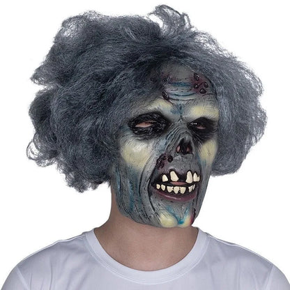 Halloween Scary Zombie Latex Mask with Grey Hair - Horror Rotten Face Prop for Haunted House, Cosplay & Party
