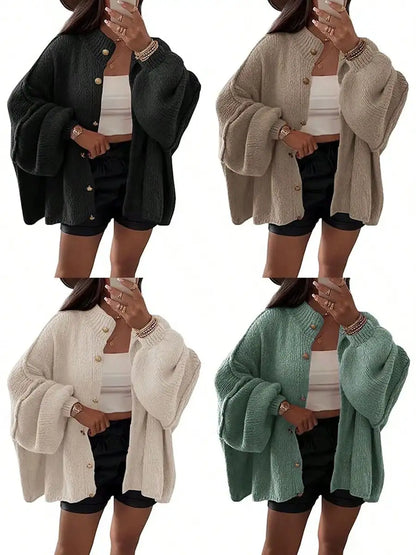 Womens Oversized Loose Fall Sweater Cardigans Long Lantern Sleeve Button Down Chunky Knit Coats