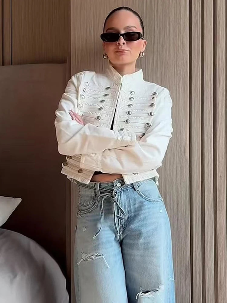 New Vintage Denim Jacket For Women Solid Round Neck Slim Fit Short Jackets 2026 Spring Lady Daily High Street Outerwears