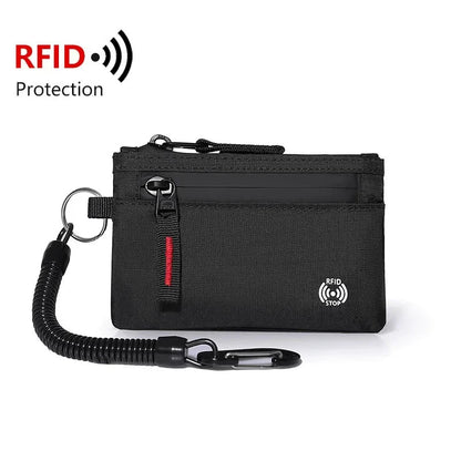 Zipper Rfid Wallet Mini Coin Purse Women Men's Nylon Short Wallet Retro Key Card Holder Small Money Bag Trend Youth Mini Handbag