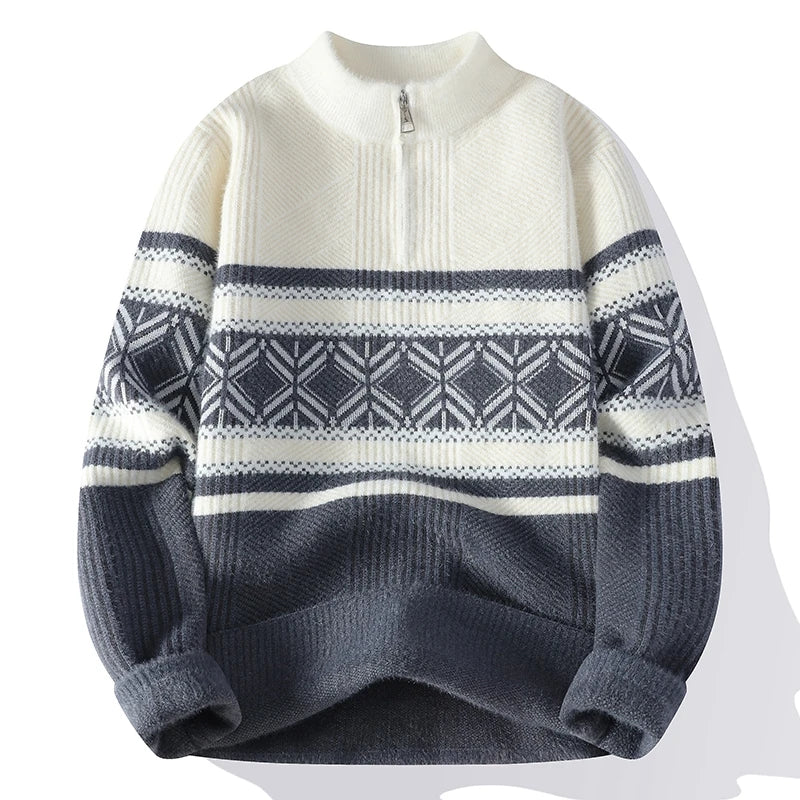 Men's Fashion stripe pattern Sweaters 2024 Autumn/Winter Loose Knittwear Men sweater youth Thick Warm wool pullovers M-4XL ﻿