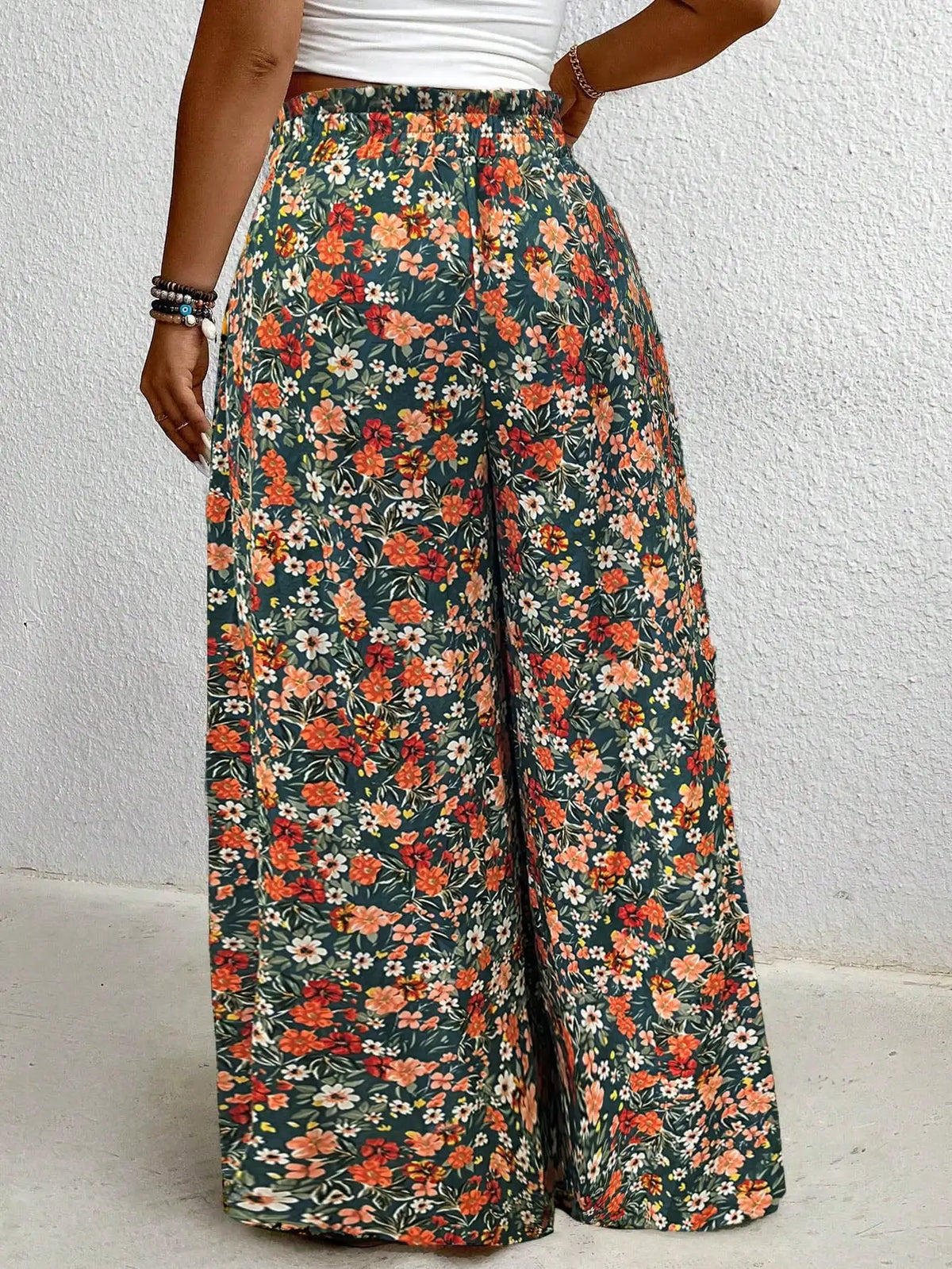 Plus Size Women's Clothing Loose Comfortable Casual Style Summer Printed Long Pants Elastic Waist Drawstring