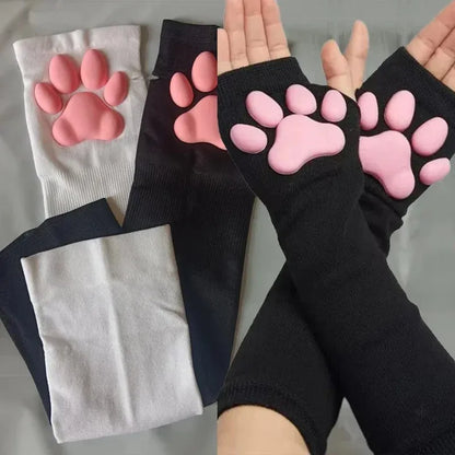 2026 Cute 3D Silicone Pink Cat Claw Paw Pads Soft Fingerless Fluffy Sun Protection Cool Sleeves Cute Gloves Long Tube for Women