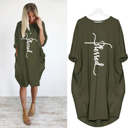 Plus Size Women Short Sleeve O-Neck Loose Casual Dresses Casual Short Sleeve Shirt Mini Dresses Round Neck Pockets Sexy Female T