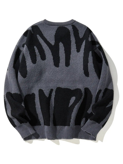 New Trendy Autumn and Winter Irregular Jacquard Pattern Pullover Sweater Casual Round Neck Color-Blocking Knit Men's Pullover
