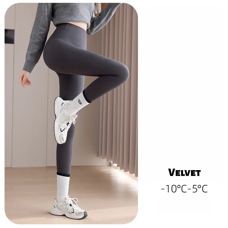 Women's Fleece-Lined Autumn/Winter Outerwear - Non-Slip Thick Tummy-Control Yoga Pants with Seamless Soft Stretch
