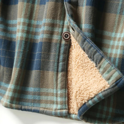 Men's Plaid Flannel Shirts Jacket Fall Winter Thick Fleece Quilted Lined Chest Pocket Long Sleeve Checkered Shirt Man Outwear