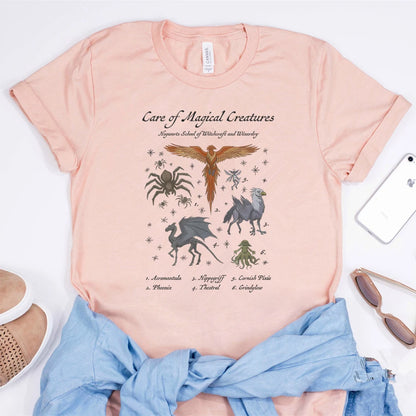 Vintage Magic School T-shirt Magical Creatures Graphic Tee Wizarding World Shirt HP Magic Movie Aesthetic Clothes Bookish Tshirt
