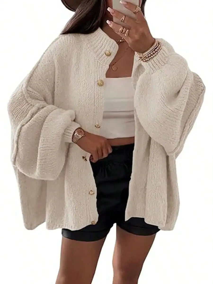 Womens Oversized Loose Fall Sweater Cardigans Long Lantern Sleeve Button Down Chunky Knit Coats
