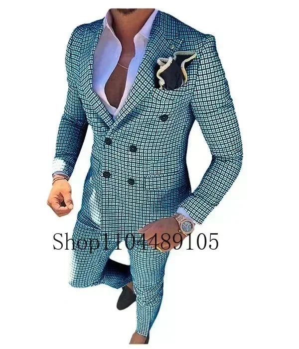 Plaid Suit Elegant Man Suit Dress for Men Regular Suit with Vintage Notch Lapel  Stage Costume Evening Party Summer Beach