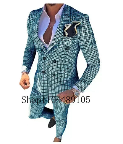 Plaid Suit Elegant Man Suit Dress for Men Regular Suit with Vintage Notch Lapel  Stage Costume Evening Party Summer Beach