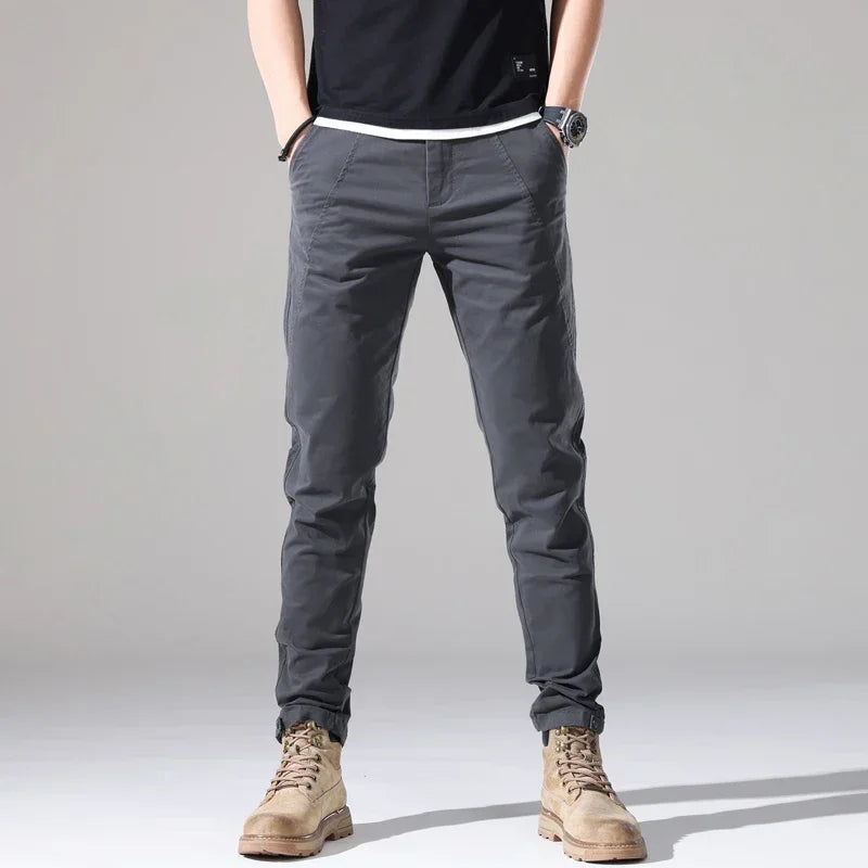 2024 New Men's Cotton Slim Casual Pants Korean Style Stretch Straight Fashionable Solid Color Versatile Casual Trousers Male