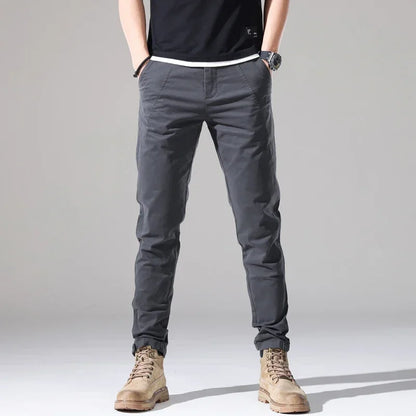 2024 New Men's Cotton Slim Casual Pants Korean Style Stretch Straight Fashionable Solid Color Versatile Casual Trousers Male