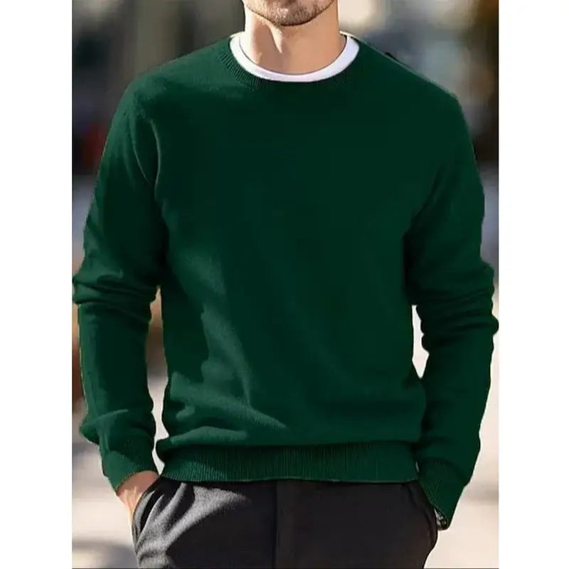 Round neck wool sweater for men, pullover, simple and stylish, loose and oversized, turtleneck, solid color top.
