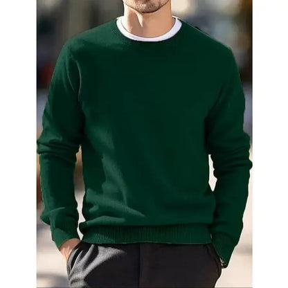 Round neck wool sweater for men, pullover, simple and stylish, loose and oversized, turtleneck, solid color top.